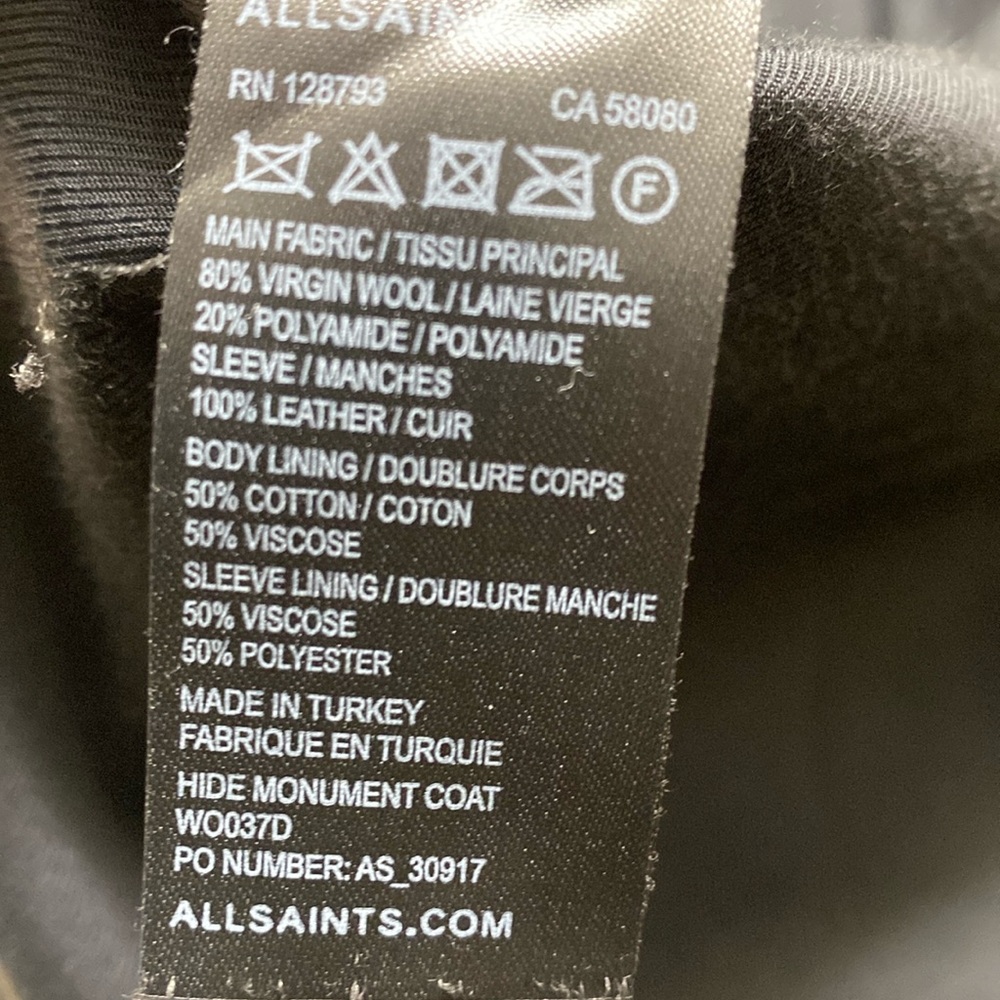ALL SAINTS Asymmetrical Wool Coat, leather sleeves, Great Condition, see photos - Picture 12 of 15